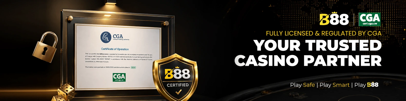 B88 fully licensed and regulated by CGA trusted casino partner